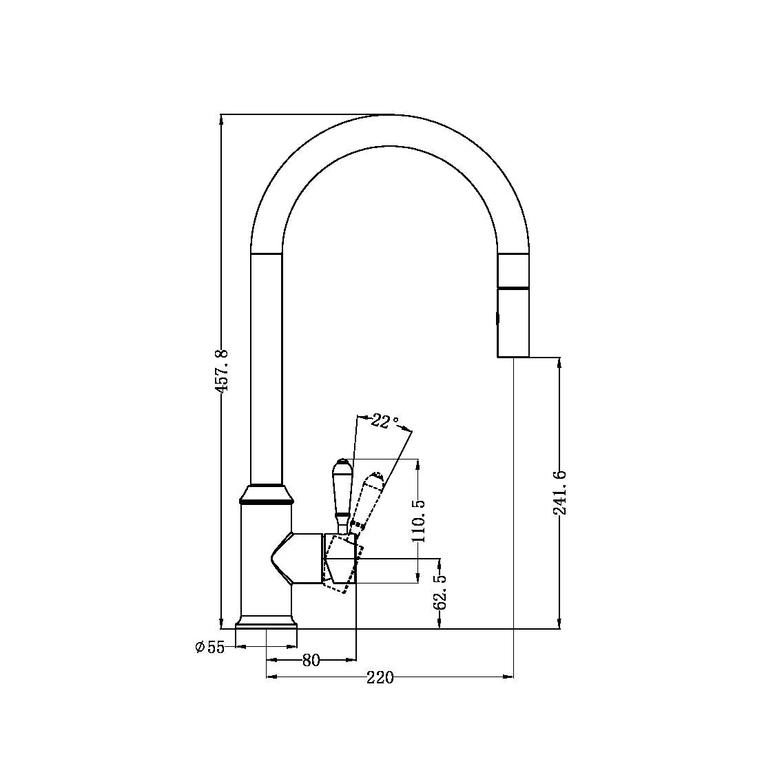 Nero York Pull Out Sink Mixer With Vegie Spray Function With White Porcelain Lever - Aged Brass - Image 4