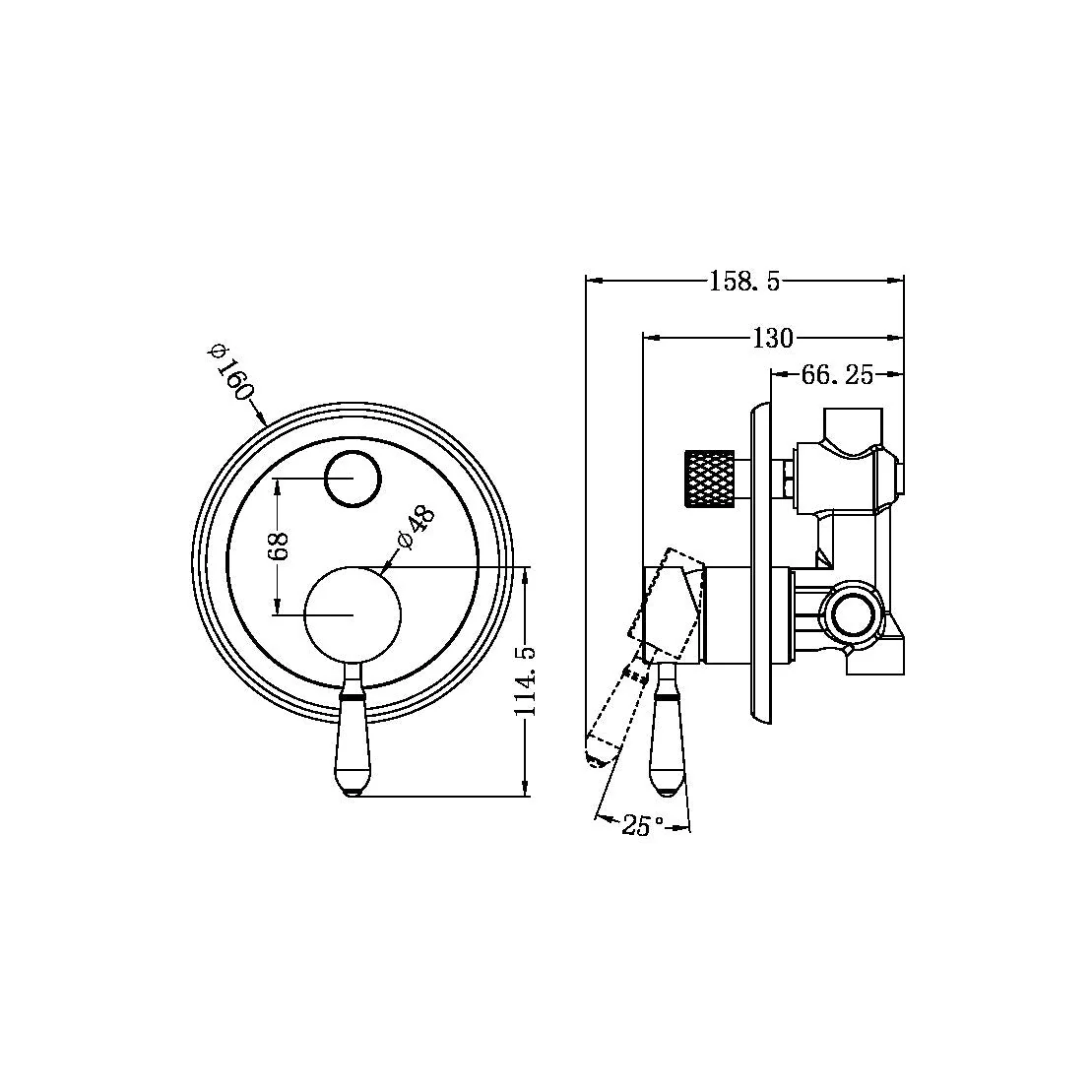 Nero York Shower Mixer With Diverter With Metal Lever - Aged Brass - Image 4