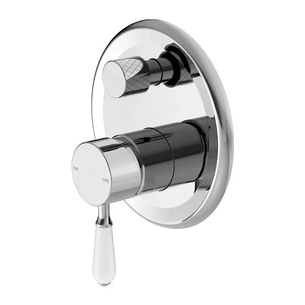 Nero York Shower Mixer With Diverter With White Porcelain Lever - Chrome