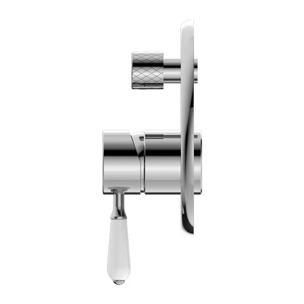 Nero York Shower Mixer With Diverter With White Porcelain Lever - Chrome - Image 3