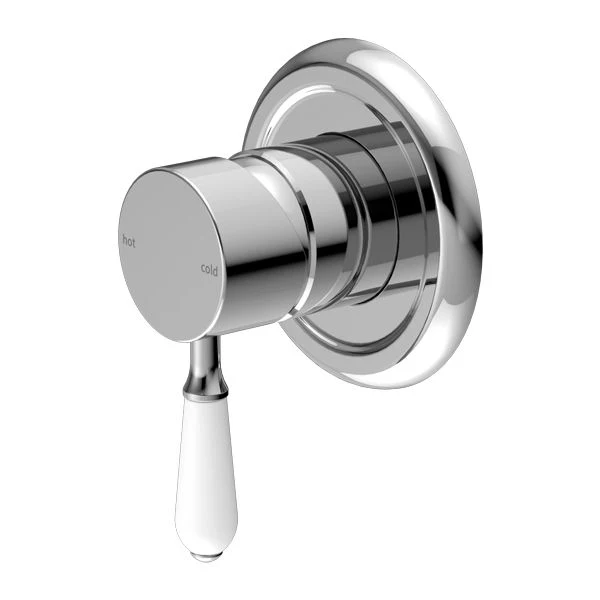 Nero York Shower Mixer With White Porcelain Lever - Chrome