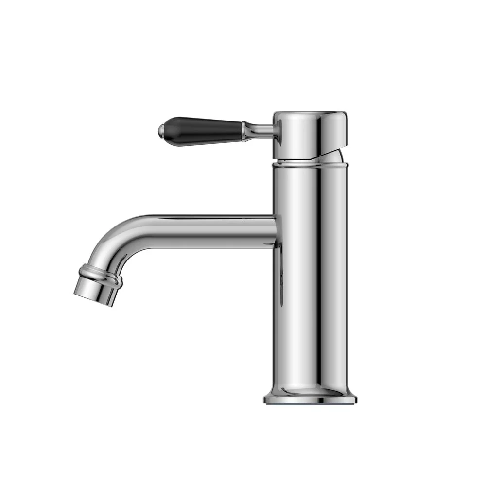 Nero York Straight Basin Mixer With Black Porcelain Lever - Chrome - Image 2