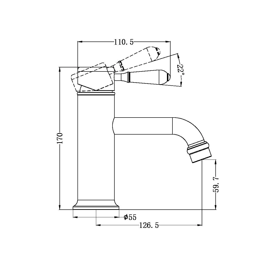 Nero York Straight Basin Mixer With Metal Lever - Chrome - Image 4