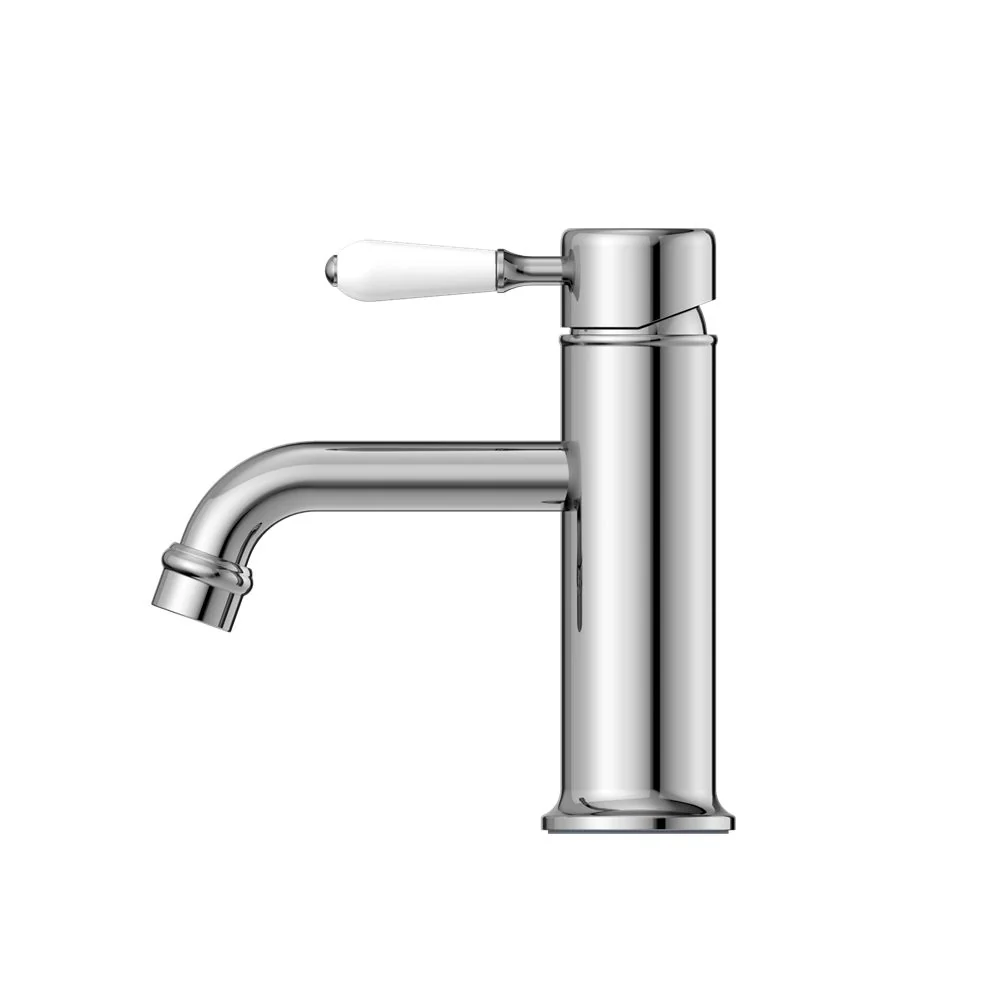 Nero York Straight Basin Mixer With White Porcelain Lever - Chrome - Image 2