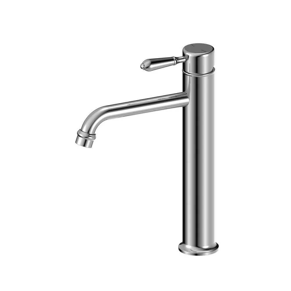Nero York Straight Tall Basin Mixer With Metal Lever - Chrome