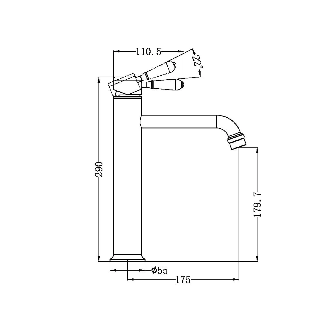 Nero York Straight Tall Basin Mixer With Metal Lever - Black Matte - Image 4