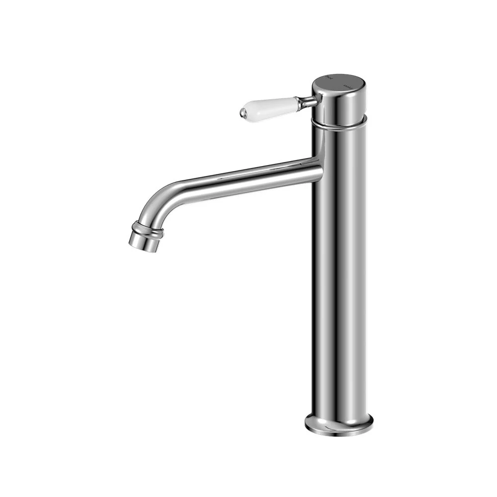Nero York Straight Tall Basin Mixer With White Porcelain Lever - Chrome