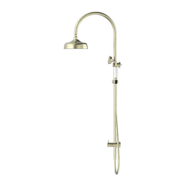 Nero York Twin Shower With White Porcelain Hand Shower - Aged Brass - Image 3