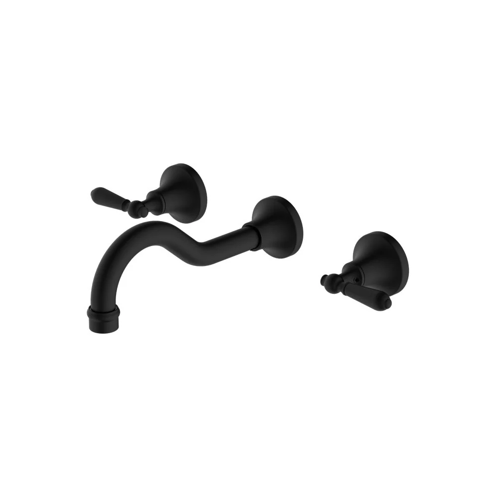 Nero York Wall Basin Set With Metal Lever - Black Matte