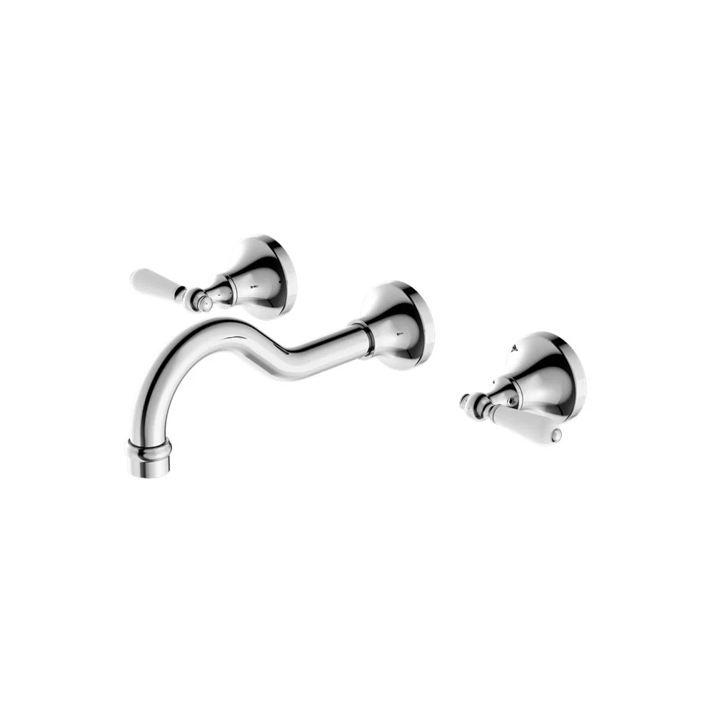 Nero York Wall Basin Set With White Porcelain Lever - Chrome