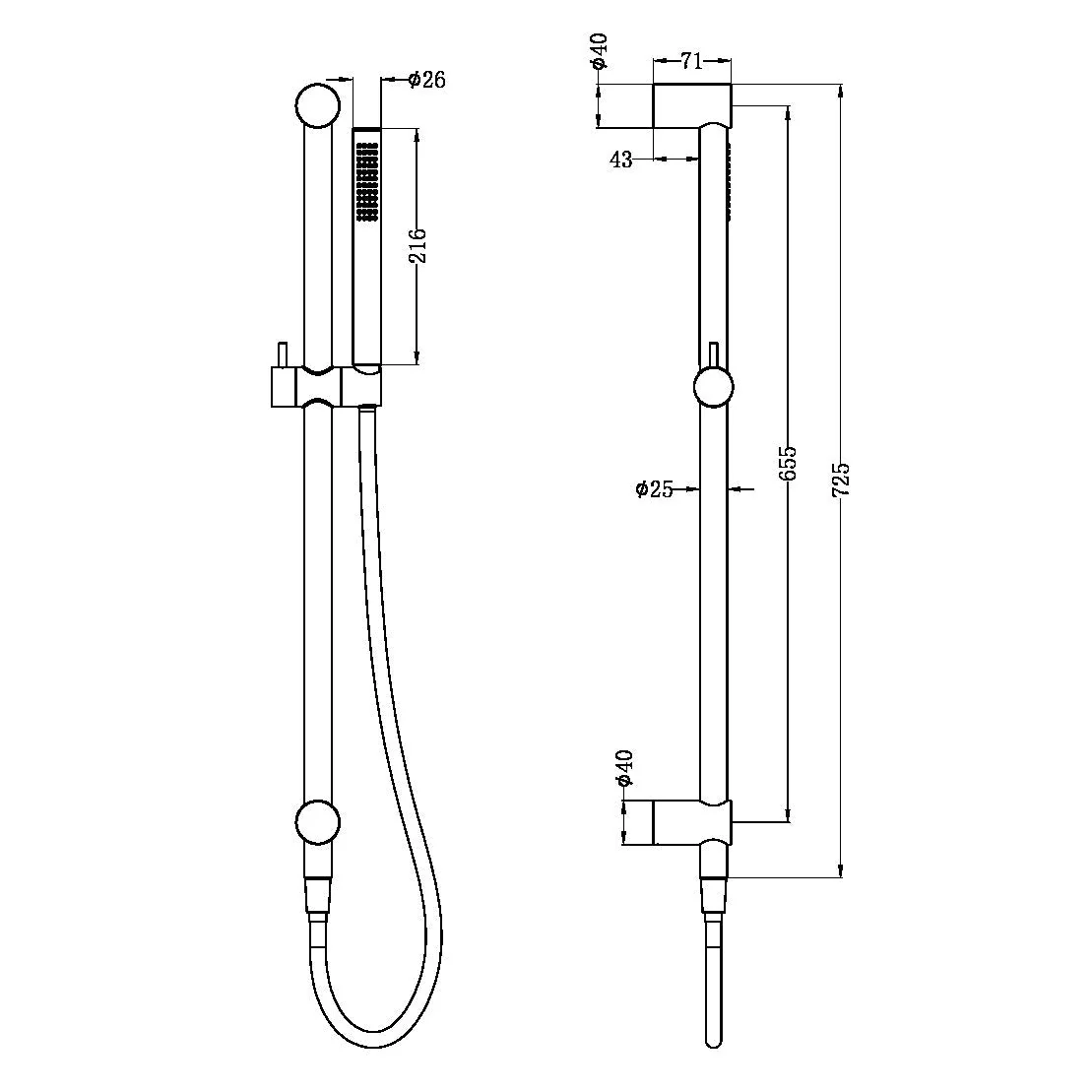 Nero Zen 316L Shower Rail With Outdoor Shower Hose - Brushed Gold - Image 2