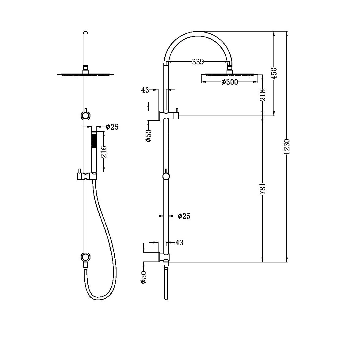 Nero Zen 316L Twin Shower With Outdoor Shower Hose - Brushed Gold - Image 2