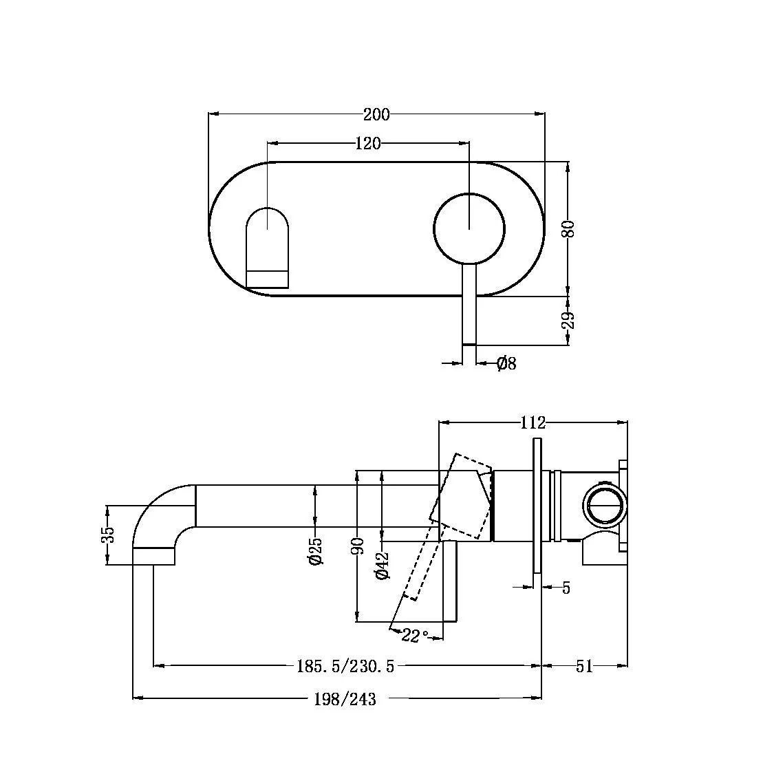 Nero Zen 316L Wall Basin/Bath Mixer - Graphite - Image 2