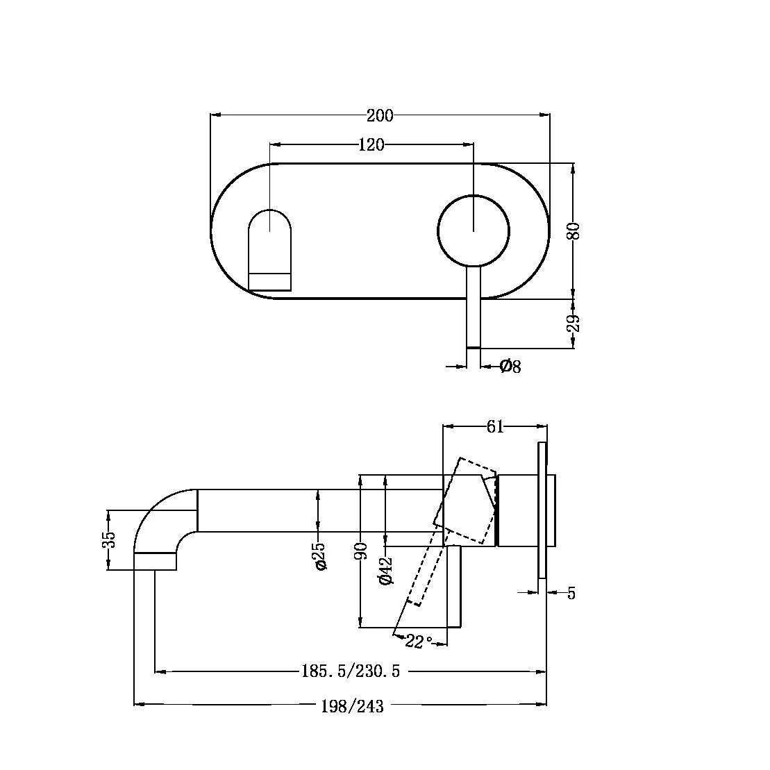 Nero Zen 316L Wall Basin/Bath Mixer (Trim Kit Only) - Brushed Nickel - Image 4