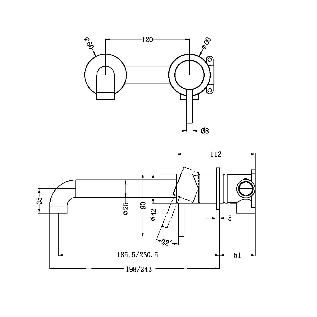 Nero Zen 316L Wall Basin/Bath Mixer Separate Back Plate - Graphite - Image 2