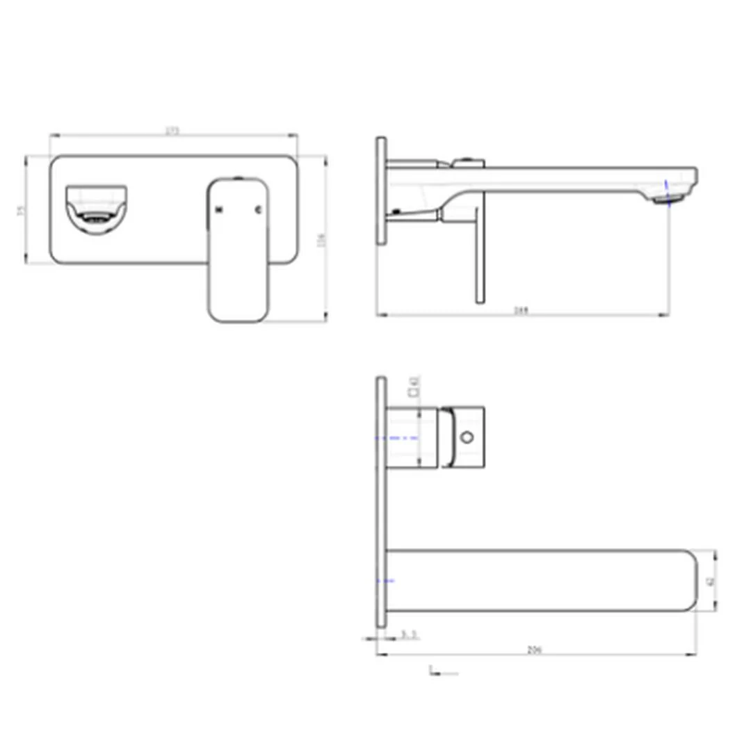 Linsol Zia 1-Plate Wall Basin or Bath Mixer Trim Kit - Brushed Brass - Image 3