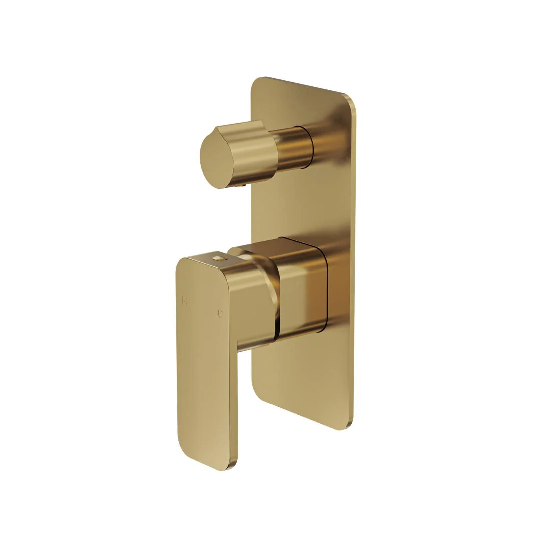 Linsol Zia 1-Plate Wall Mixer with Divertor Trim Kit - Brushed Brass