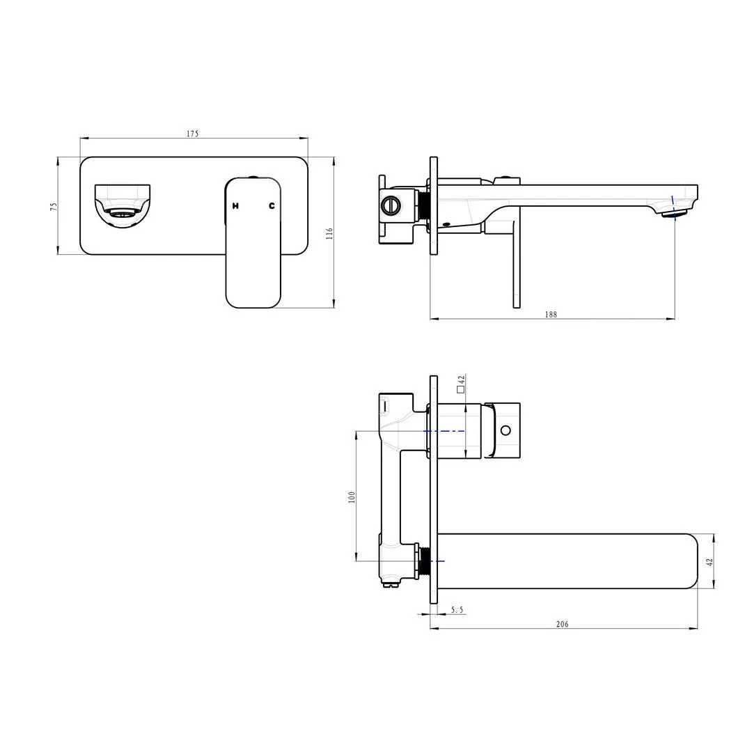 Linsol Zia Wall Basin or Bath Mixer - Chrome - Image 2